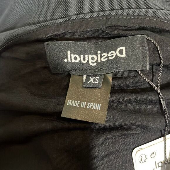 Desigual Black V-Neck Sheer Floral Overlay w/rhinestones Party Blouse XS - Picture 8 of 9